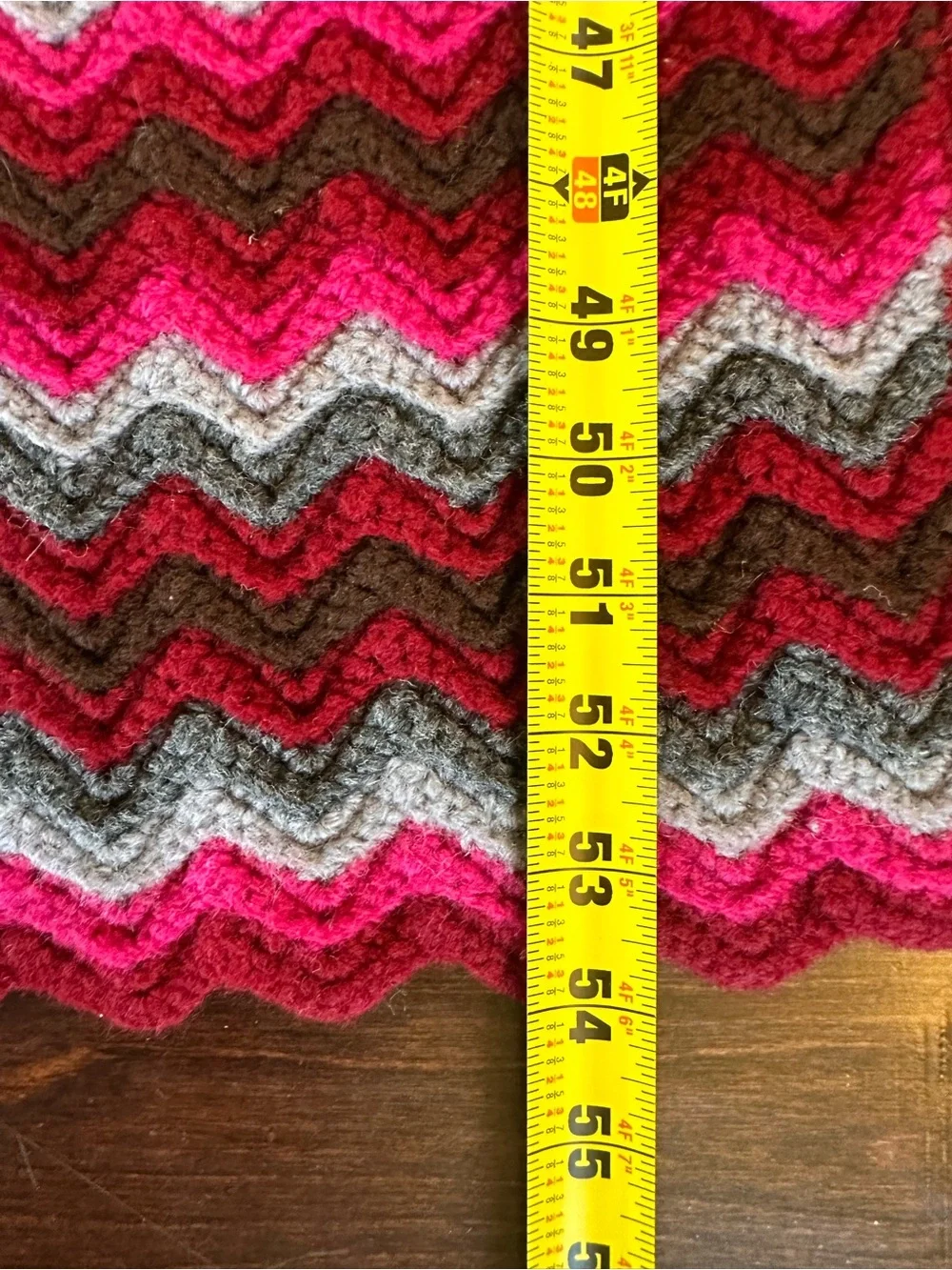 Chevron Knit Afghan Throw Blanket —Pink, Greys, Burgundy, & Brown